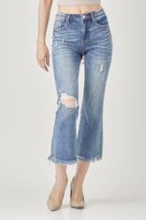 RISEN Women's High Waist Distressed Cropped Bootcut Jeans - Stylish Denim for Modern Fashionistas